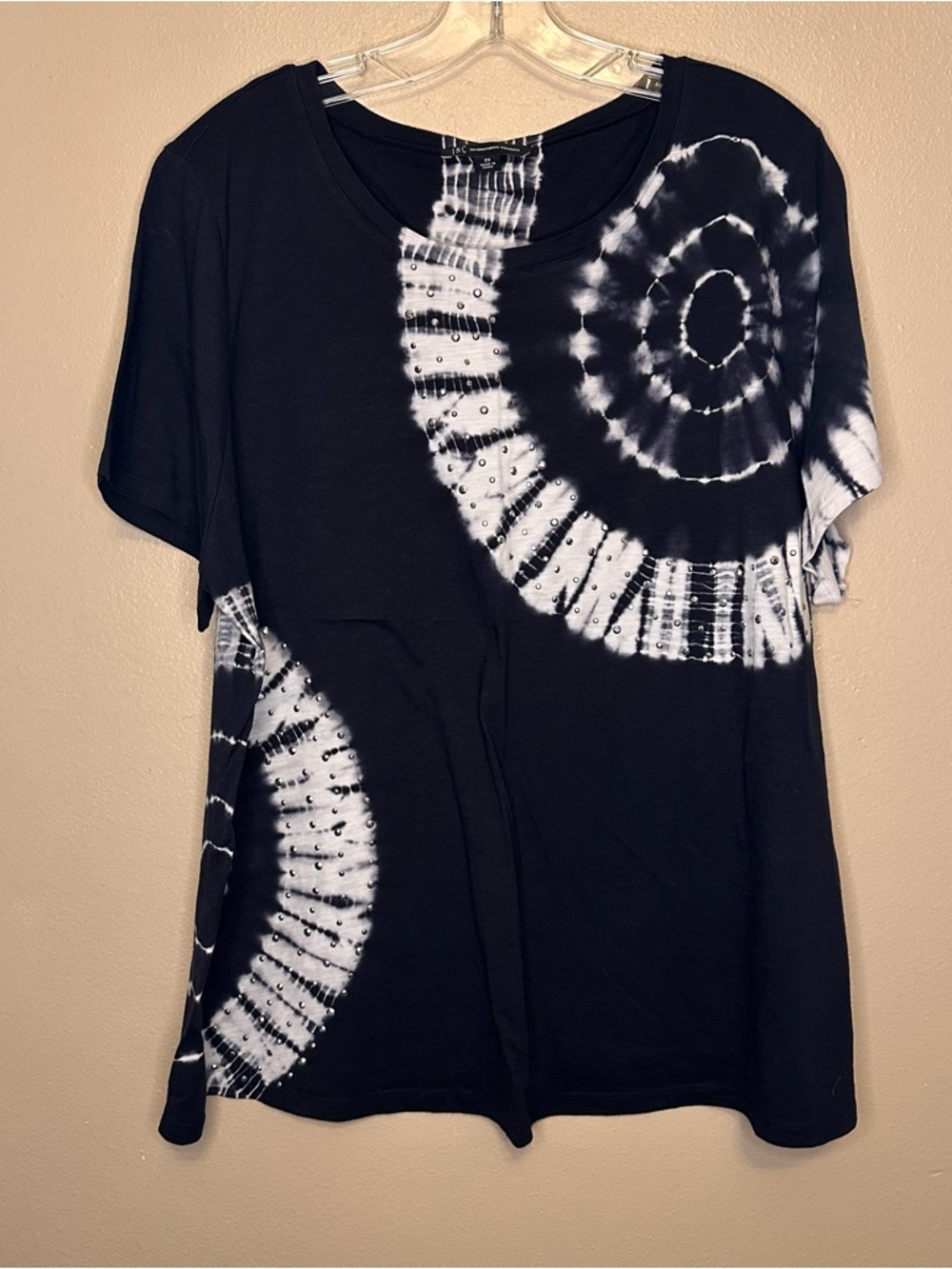 INC International Concepts Studded Navy & White Tie-Dye Tee